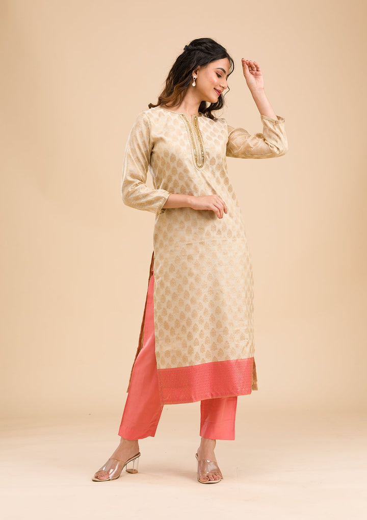 Pink Banarasi Cotton Readymade Salwar Kameez-Koskii