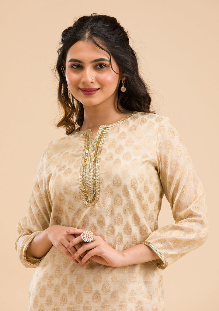 Pink Banarasi Cotton Readymade Salwar Kameez-Koskii