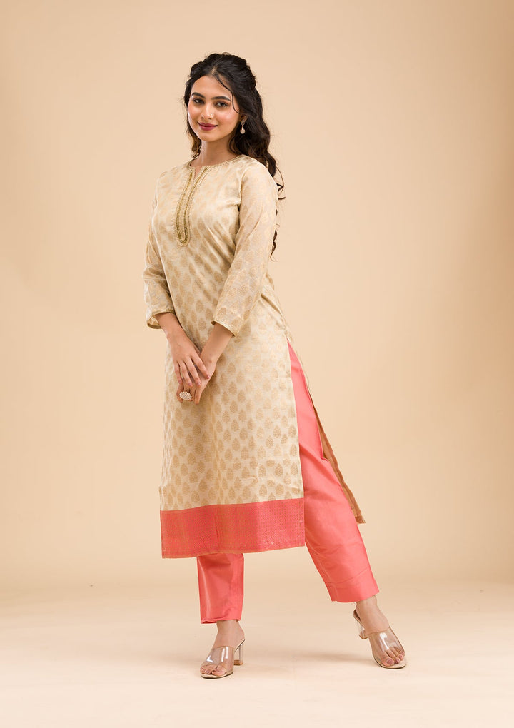 Pink Banarasi Cotton Readymade Salwar Kameez-Koskii
