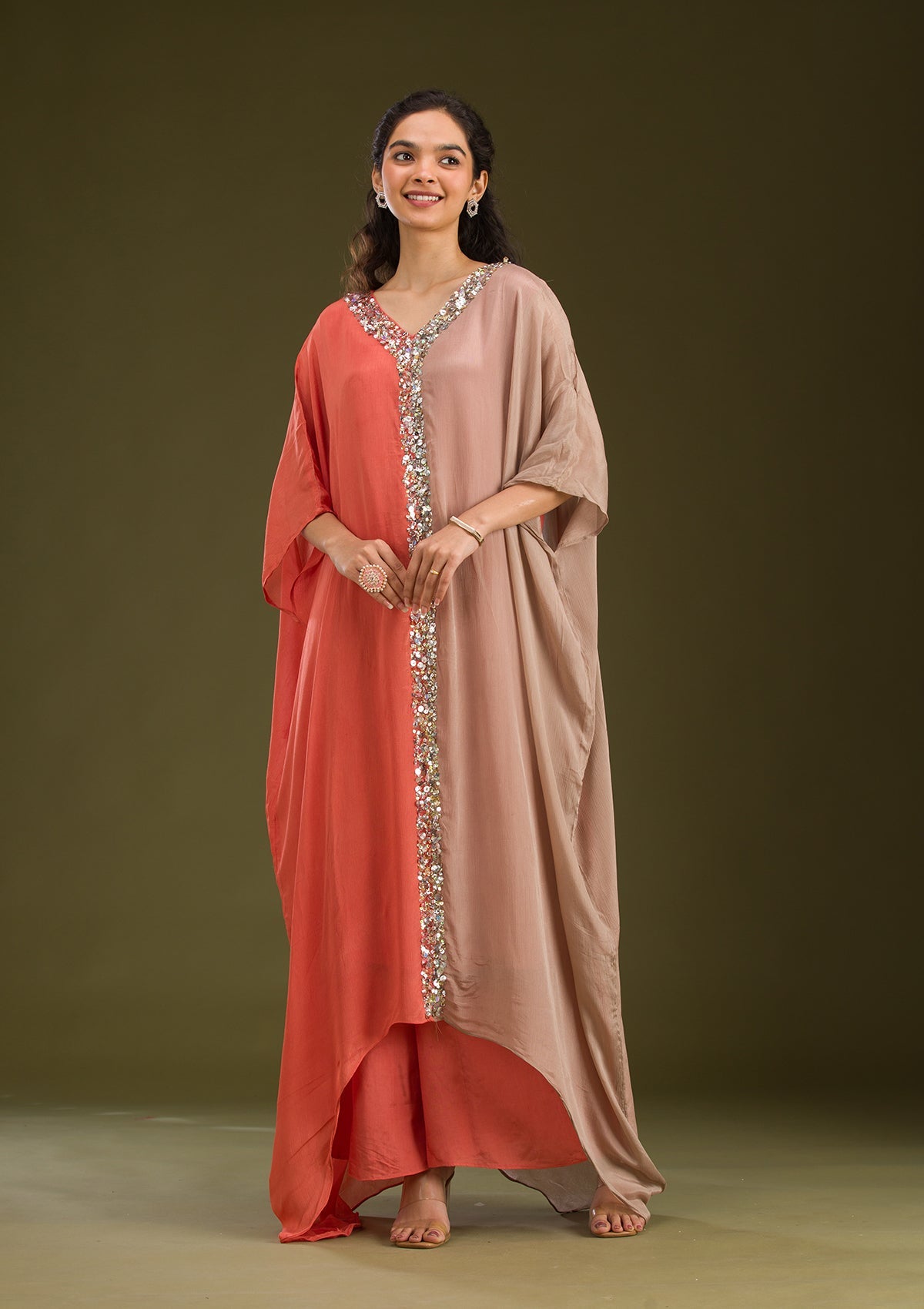 Beige Cutdana Georgette Readymade Salwar Suit-Koskii