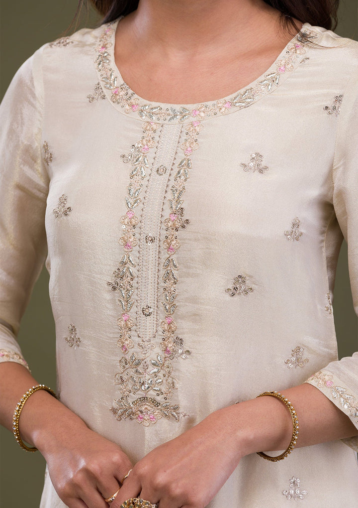 Beige Gotapatti Art Silk Readymade Sharara Kameez