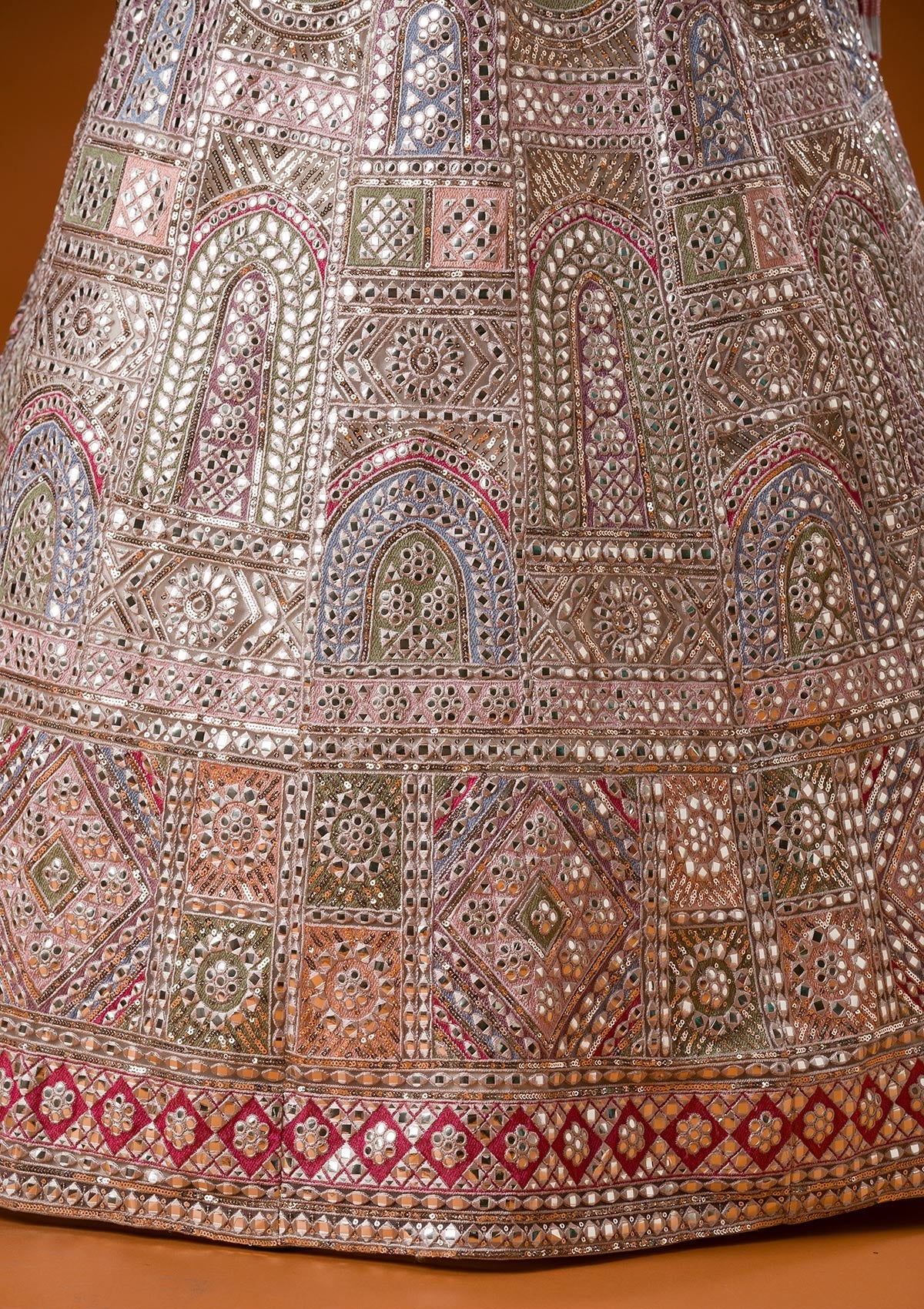 Beige Gotapatti Net Readymade Lehenga-Koskii