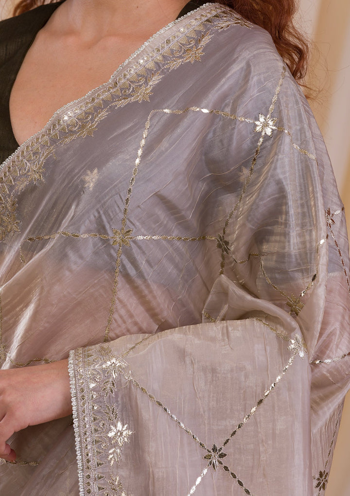 Beige Gotapatti Tissue Saree-Koskii