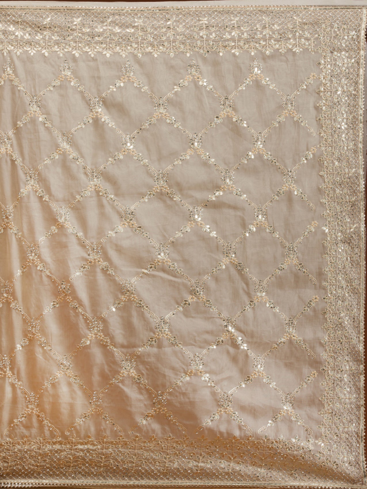 Beige Gotapatti Tissue Saree-Koskii