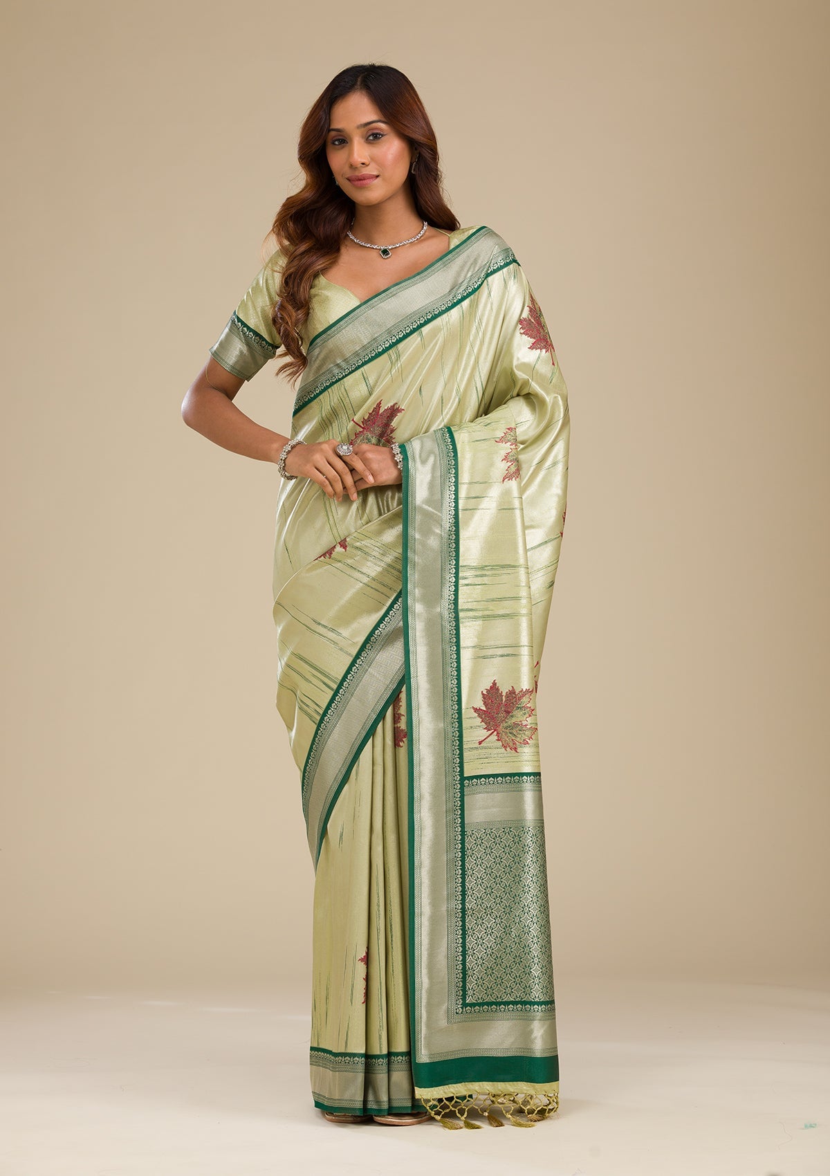 Beige Printed Soft Silk Saree-Koskii