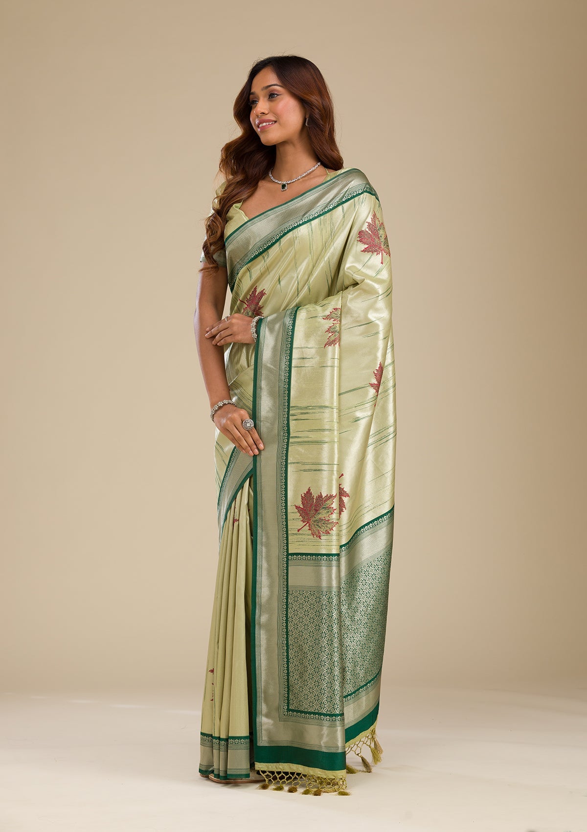 Beige Printed Soft Silk Saree-Koskii