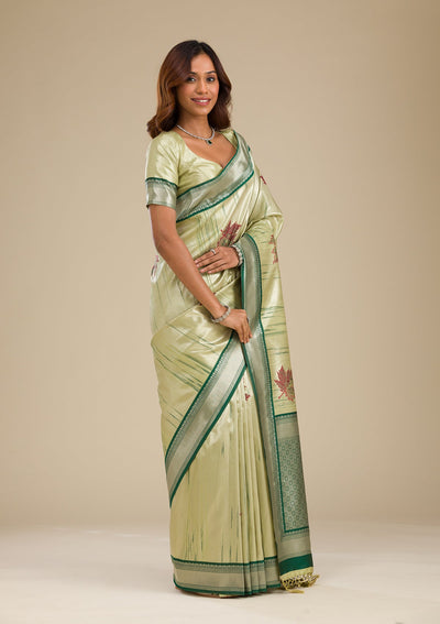 Beige Printed Soft Silk Saree-Koskii