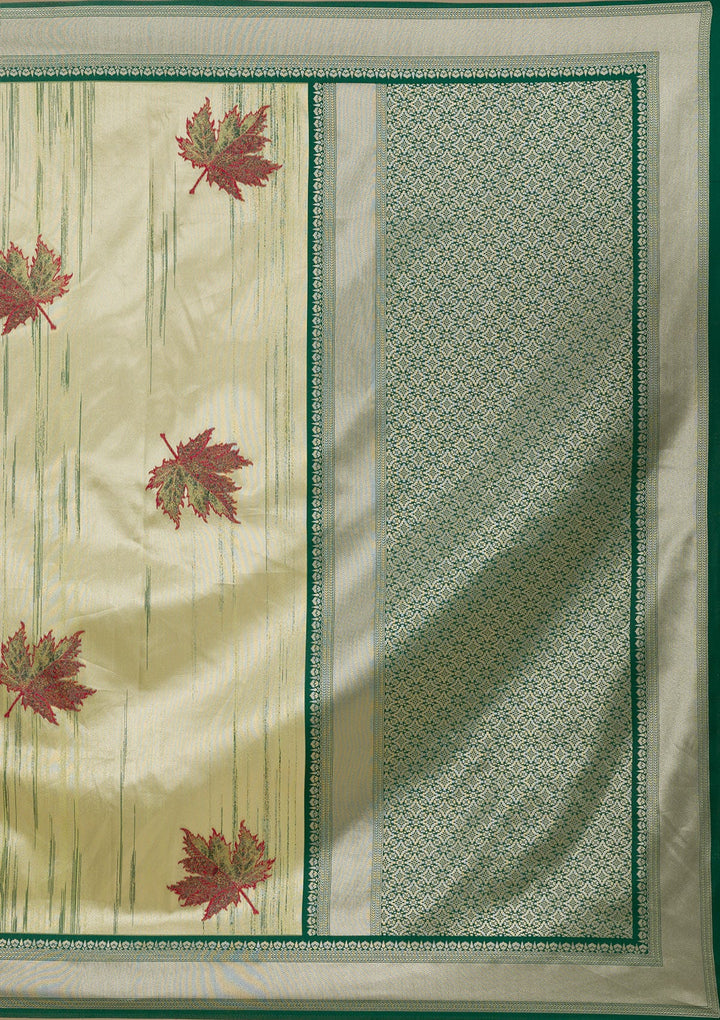 Beige Printed Soft Silk Saree-Koskii