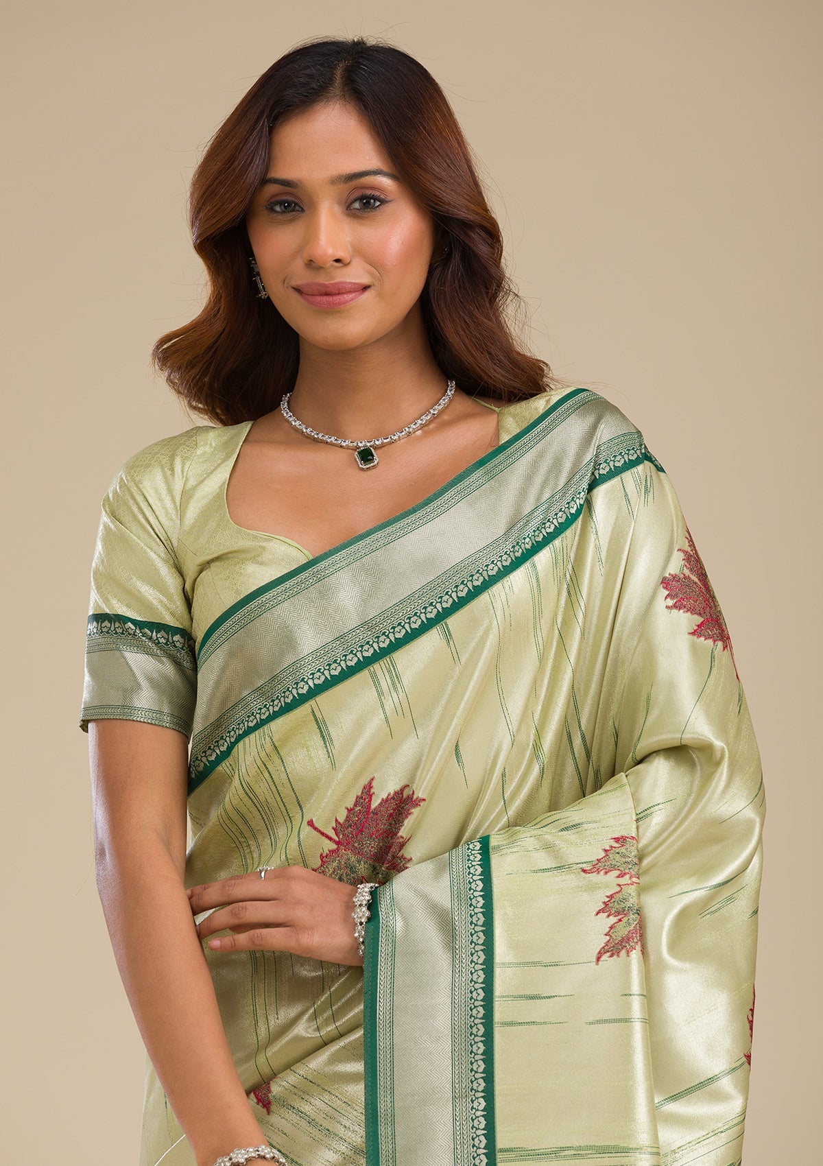 Beige Printed Soft Silk Saree-Koskii