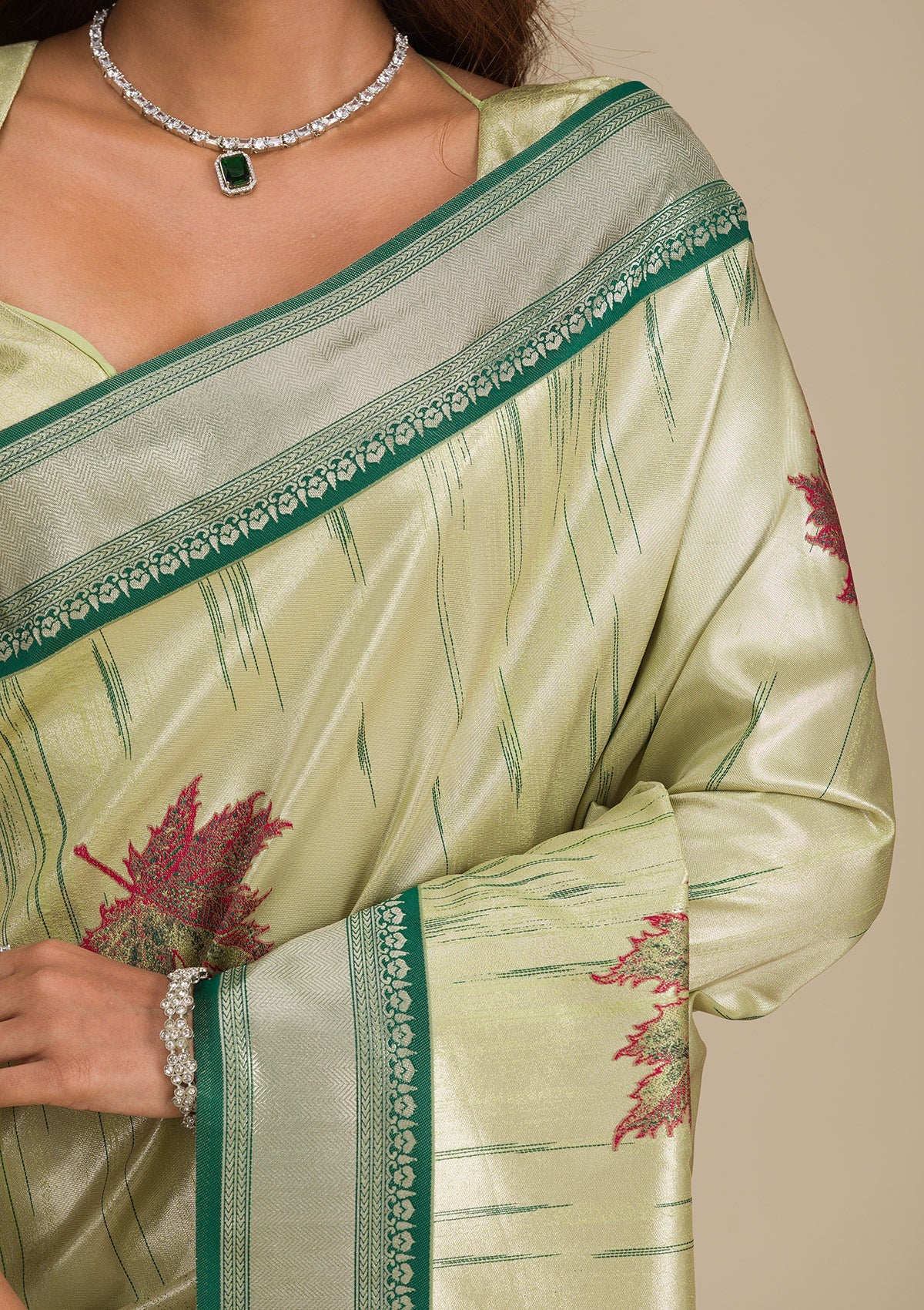 Beige Printed Soft Silk Saree-Koskii