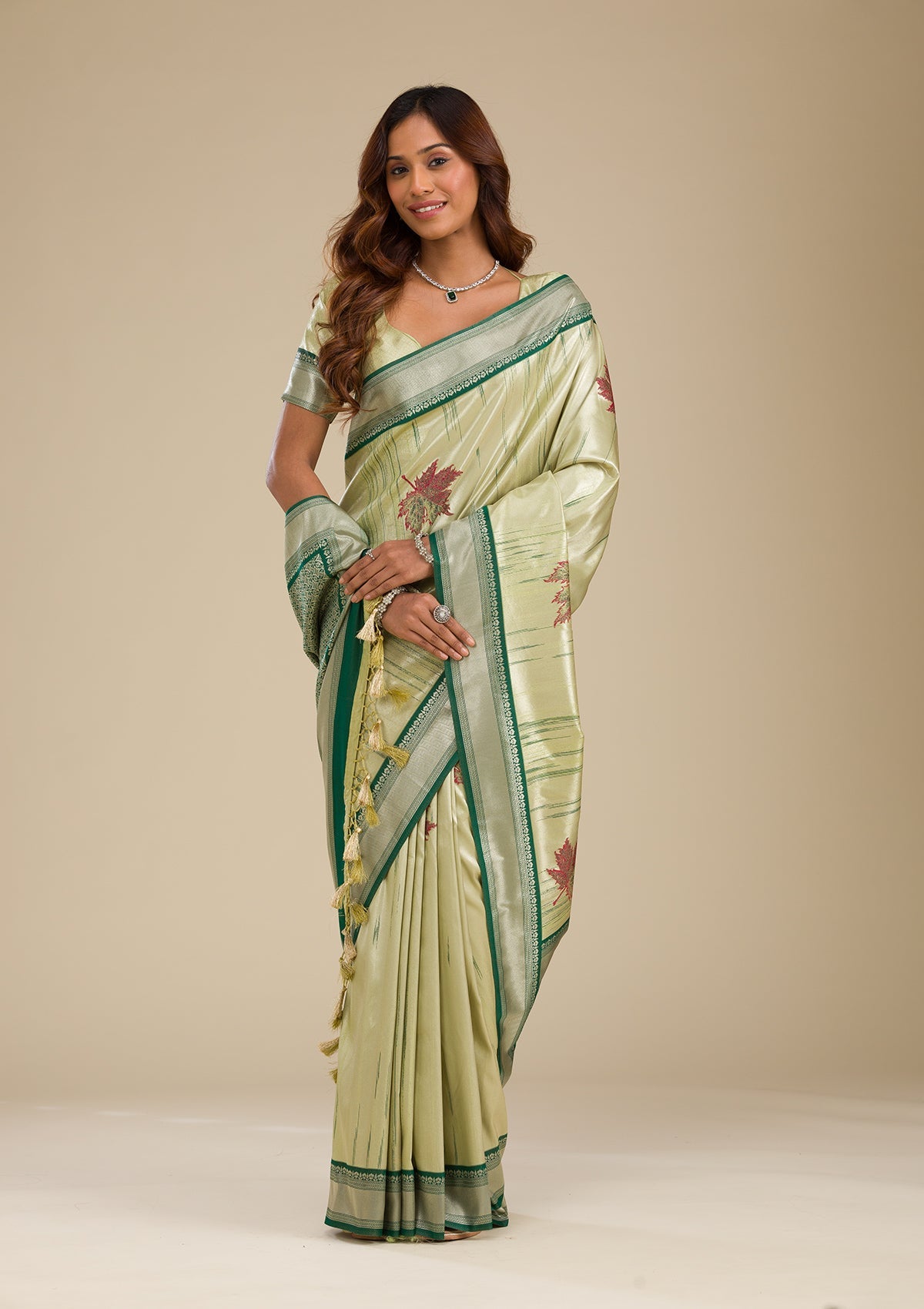 Beige Printed Soft Silk Saree-Koskii