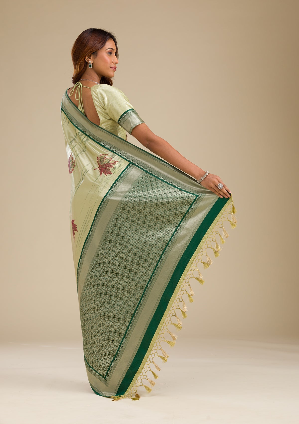 Beige Printed Soft Silk Saree-Koskii