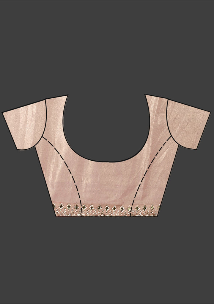 Beige Printed Tissue Saree-Koskii