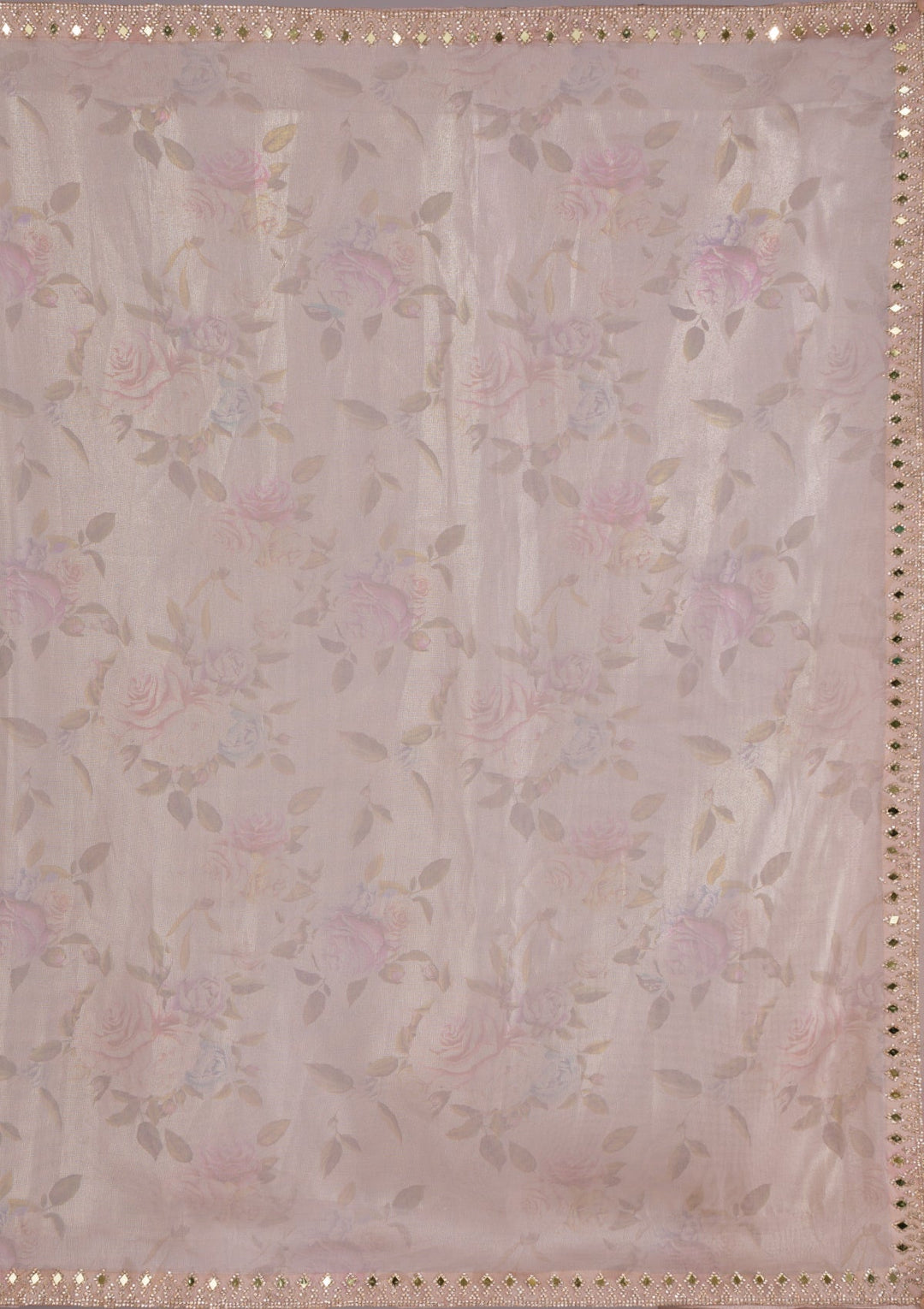 Beige Printed Tissue Saree-Koskii