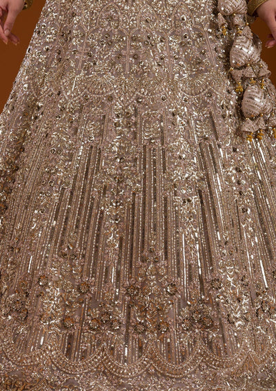 Beige Sequins Net Readymade Lehenga-Koskii