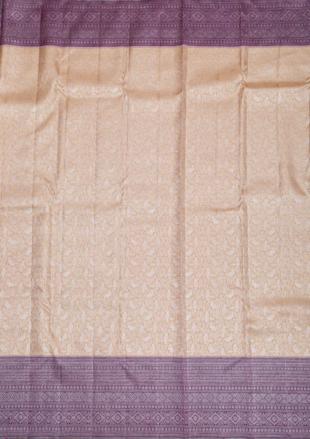 Beige Silver Zariwork Pure Silk Saree-Koskii