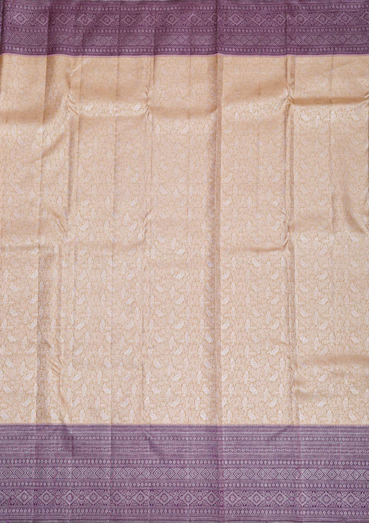 Beige Silver Zariwork Pure Silk Saree-Koskii
