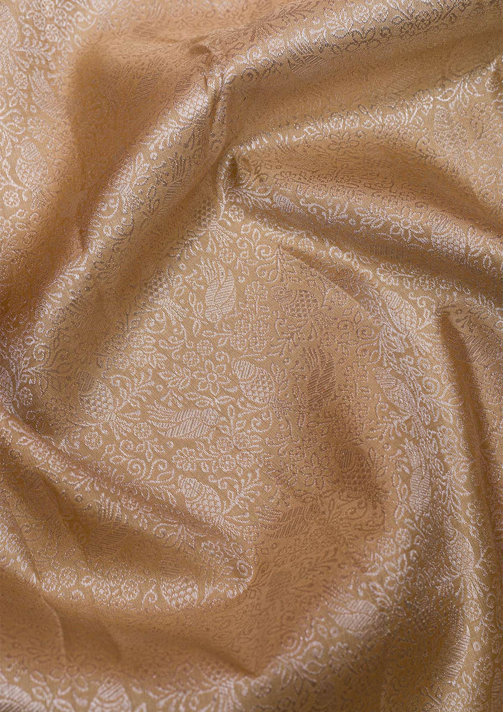 Beige Silver Zariwork Pure Silk Saree-Koskii
