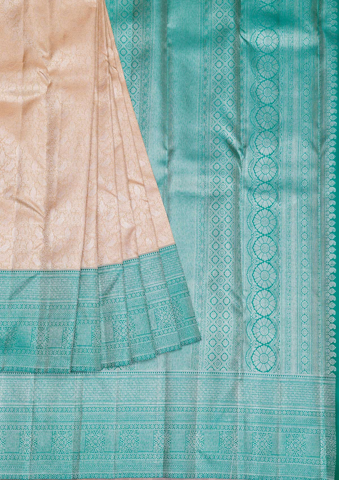 Beige Silver Zariwork Pure Silk Saree-Koskii