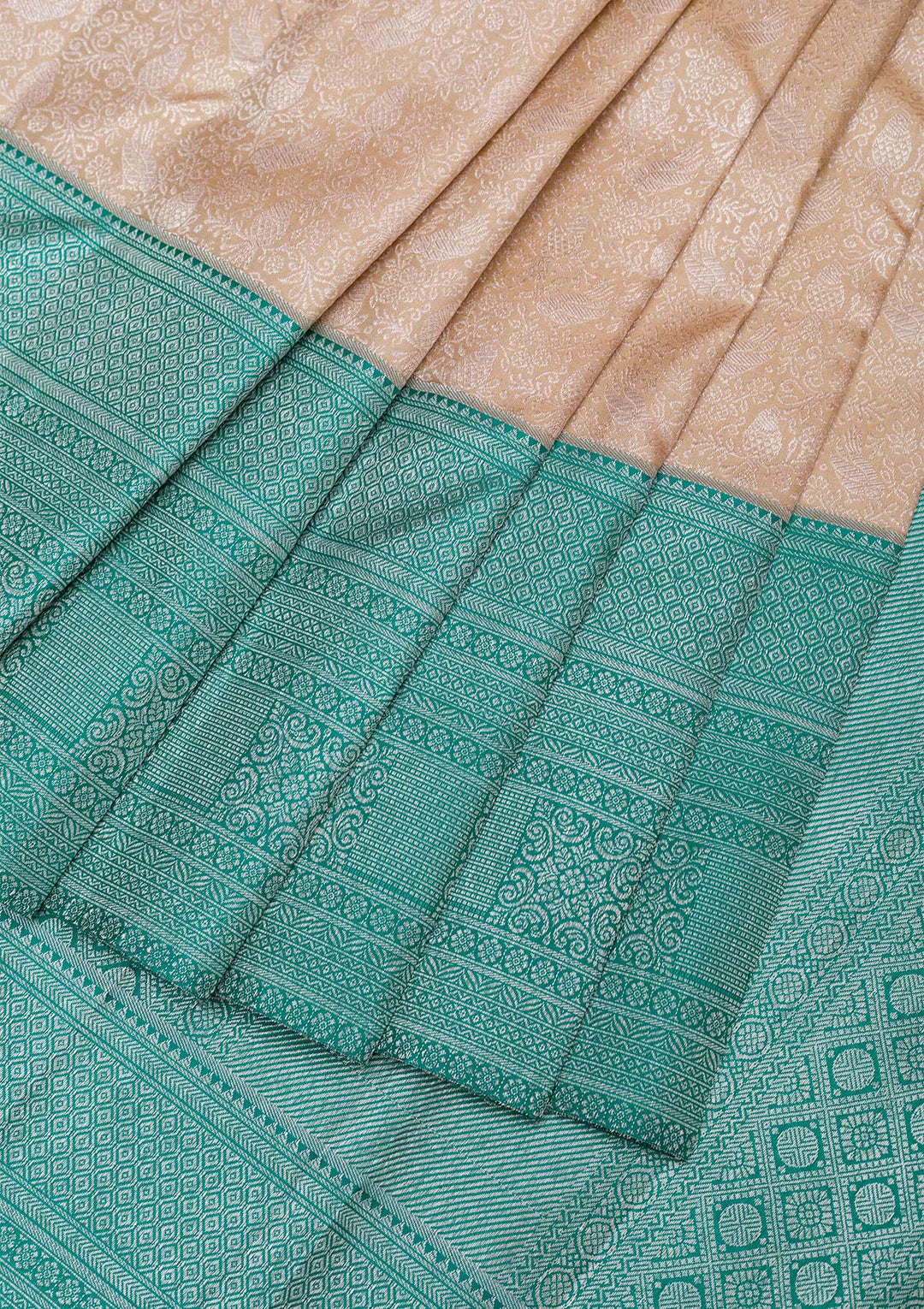 Beige Silver Zariwork Pure Silk Saree-Koskii