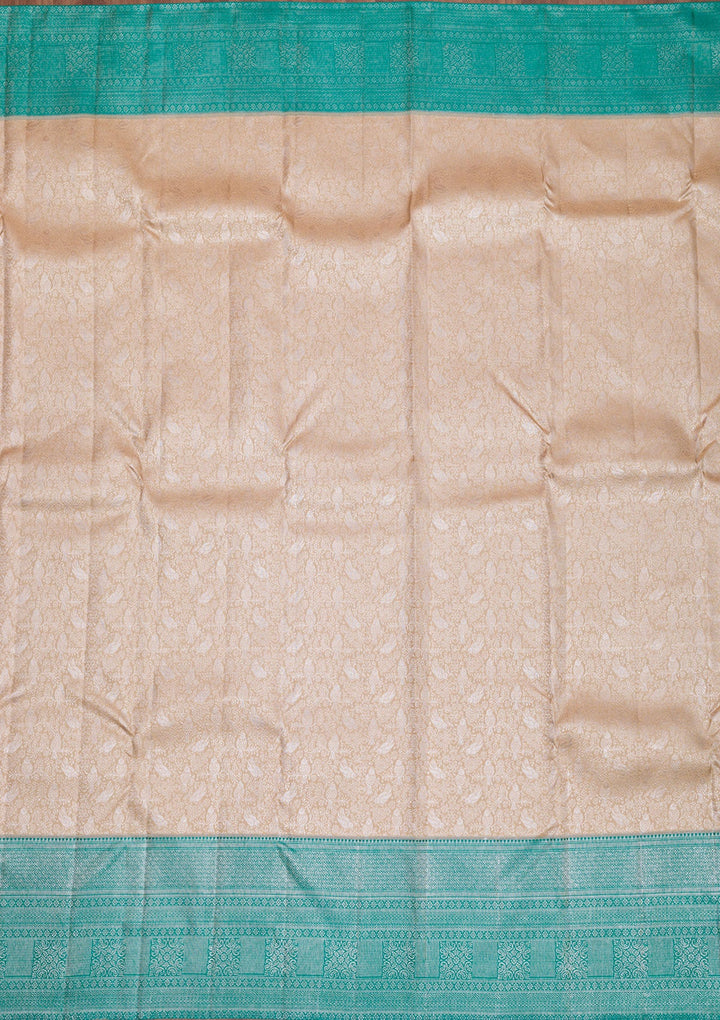 Beige Silver Zariwork Pure Silk Saree-Koskii