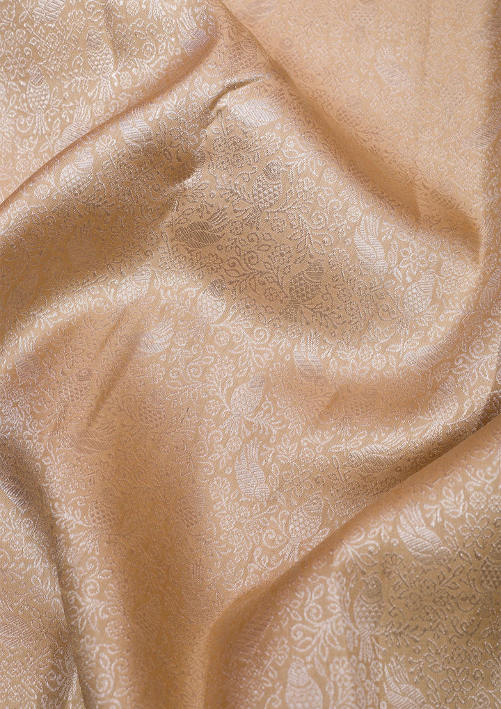Beige Silver Zariwork Pure Silk Saree-Koskii