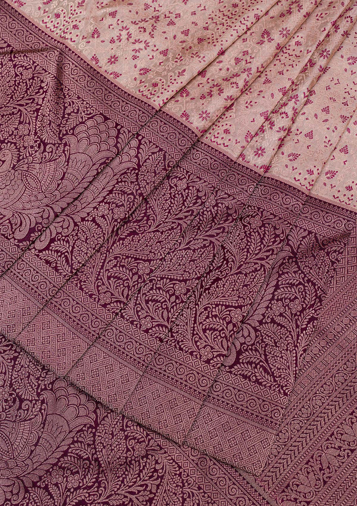 Beige Silver Zariwork Pure Silk Saree-Koskii