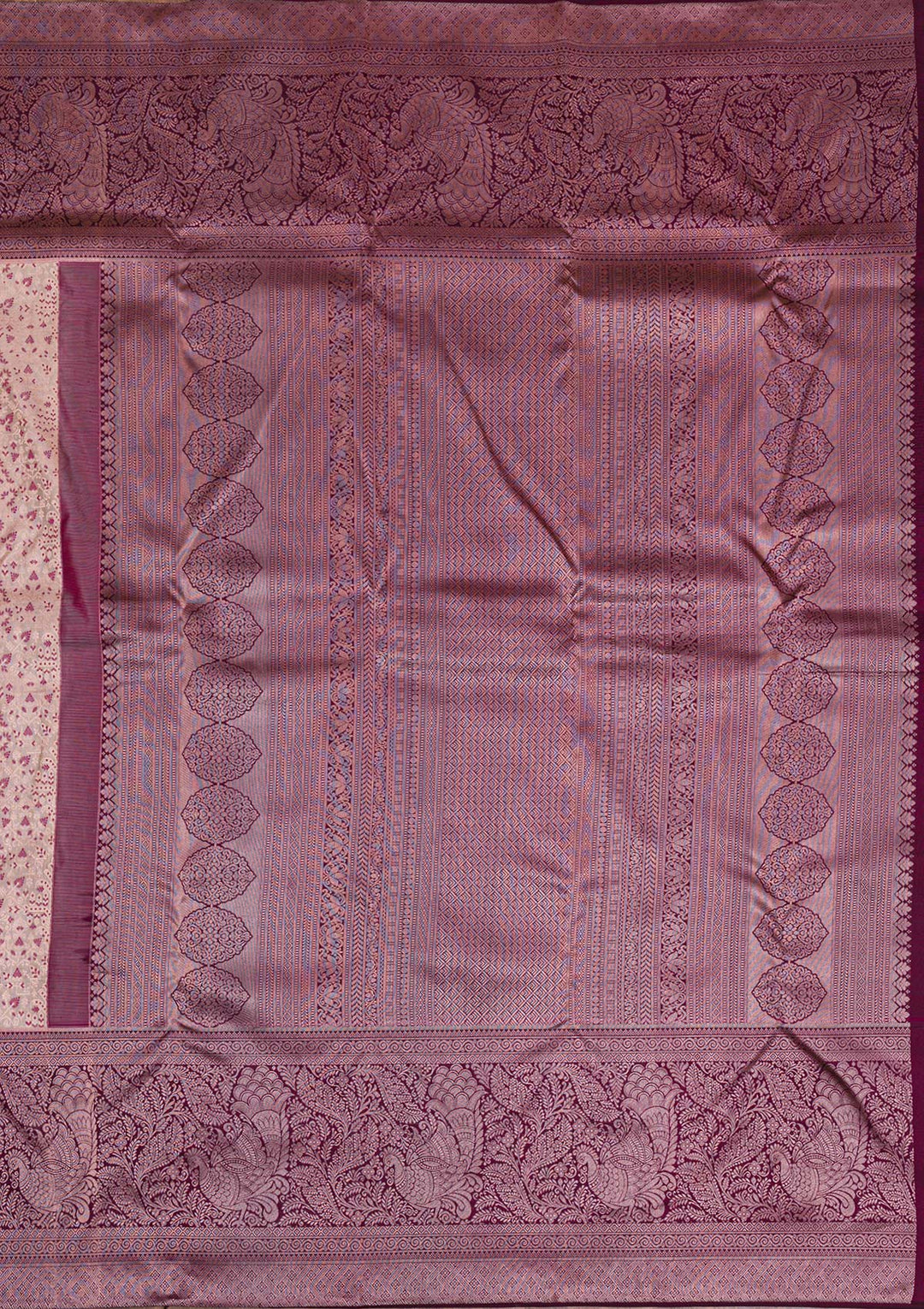 Beige Silver Zariwork Pure Silk Saree-Koskii