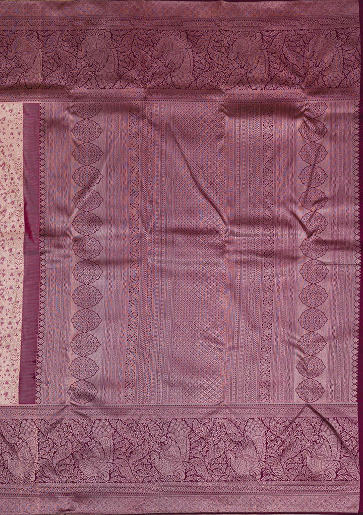 Beige Silver Zariwork Pure Silk Saree-Koskii