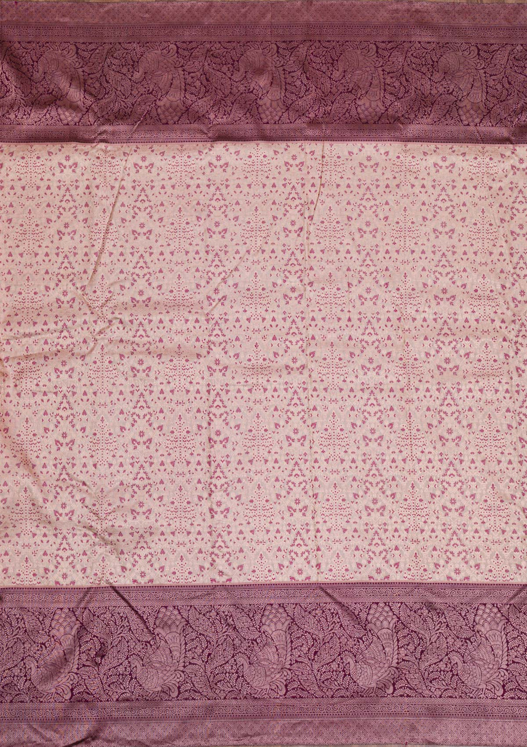 Beige Silver Zariwork Pure Silk Saree-Koskii