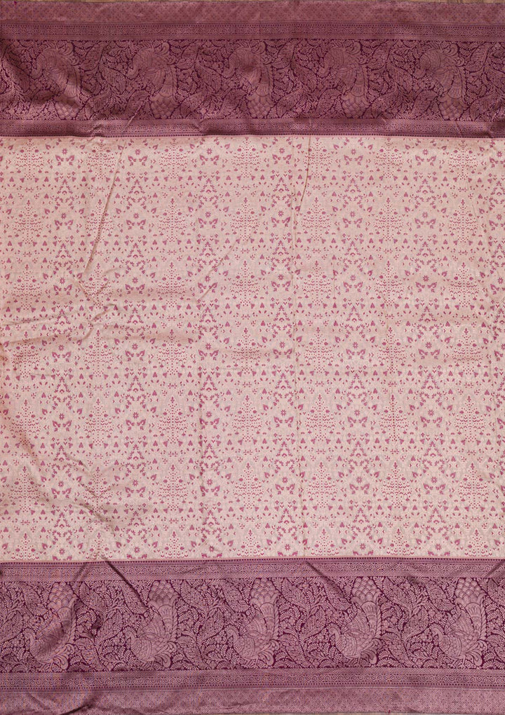 Beige Silver Zariwork Pure Silk Saree-Koskii