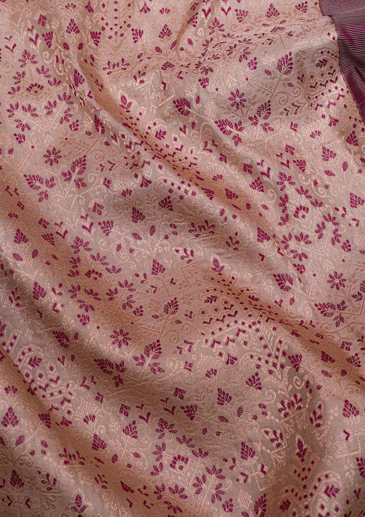 Beige Silver Zariwork Pure Silk Saree-Koskii