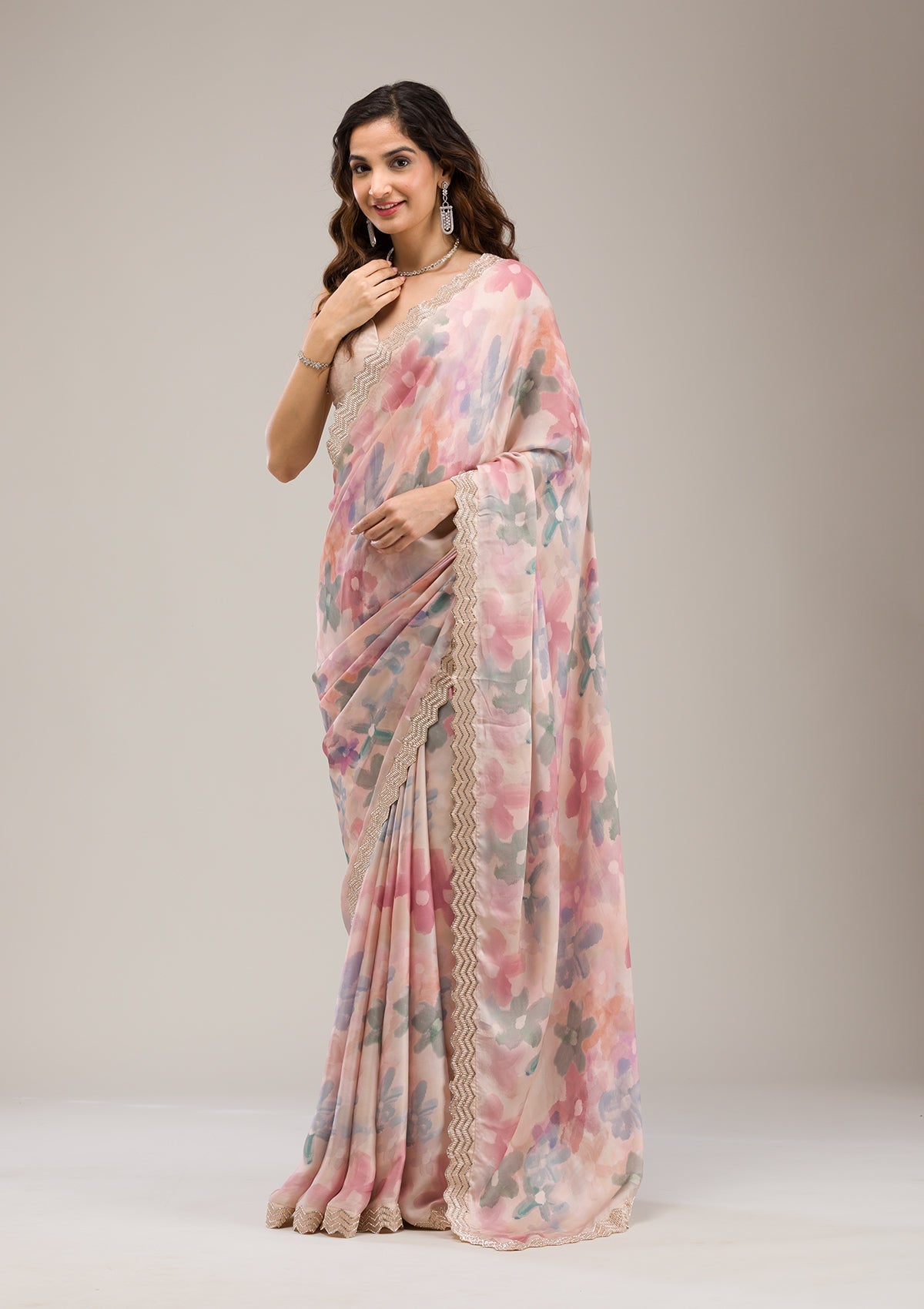 Beige Stonework Georgette Saree-Koskii