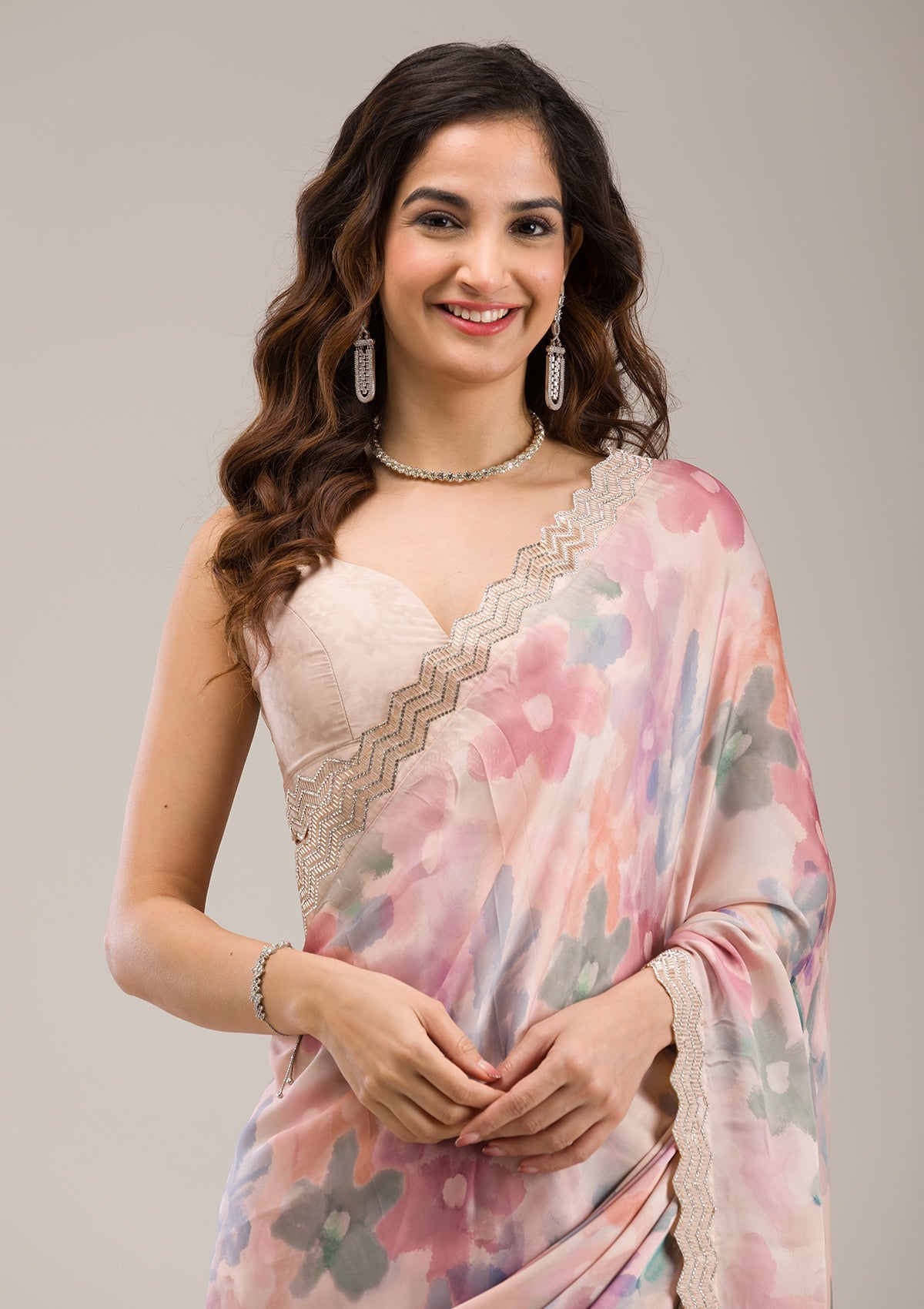 Beige Stonework Georgette Saree-Koskii