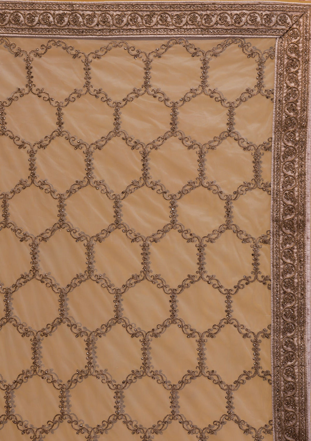 Beige Stonework Net Readymade Lehenga-Koskii