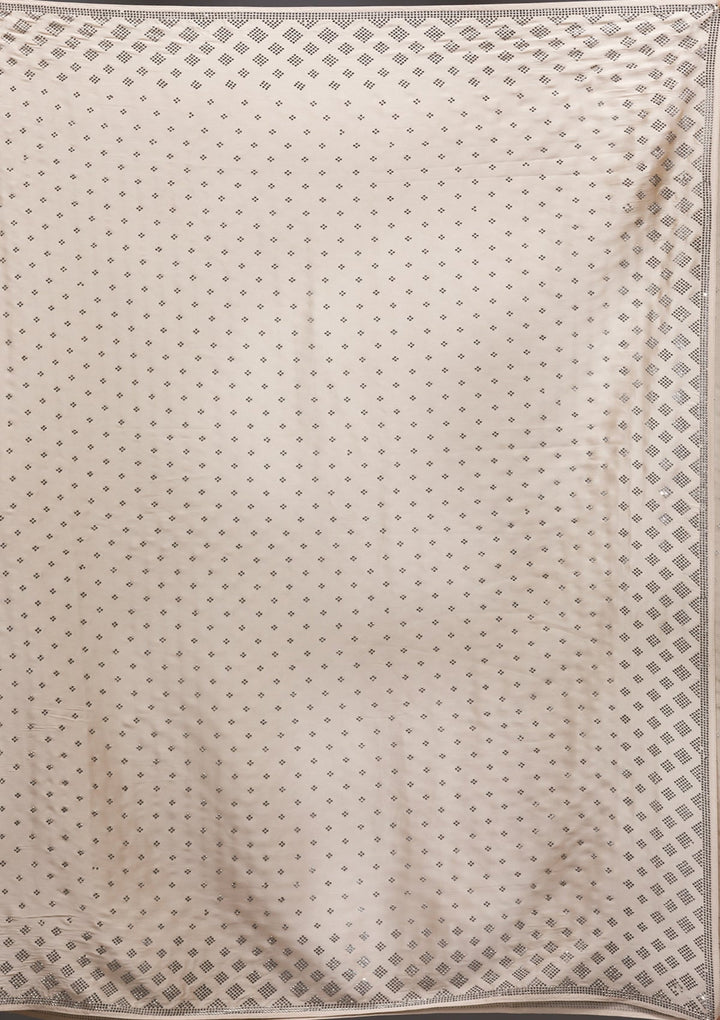 Beige Swarovski Crepe Saree-Koskii