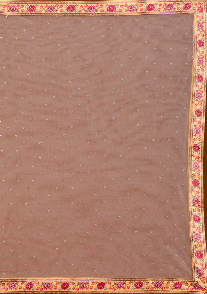 Beige Swarovski Raw Silk Readymade Lehenga-Koskii