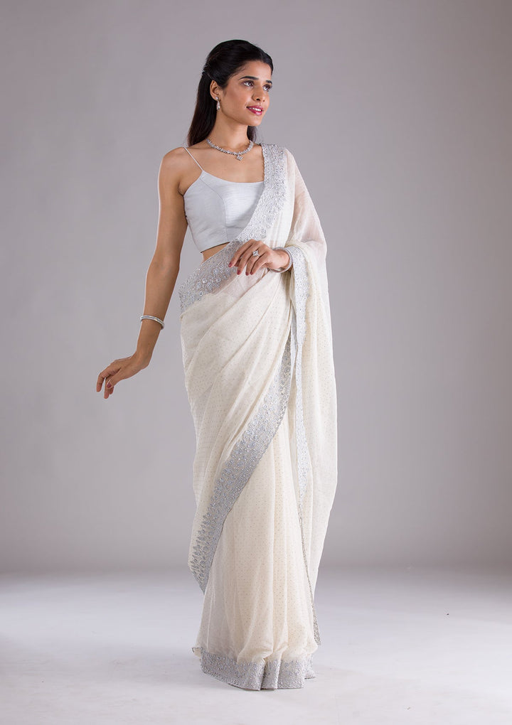 Beige Threadwork Georgette Saree-Koskii