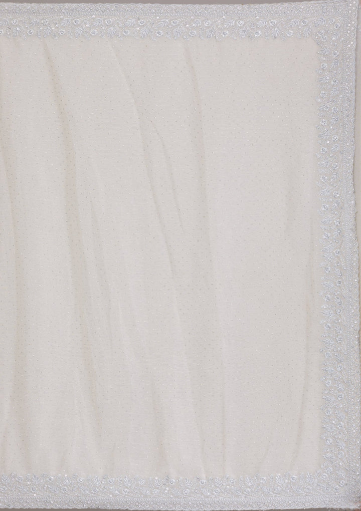 Beige Threadwork Georgette Saree-Koskii