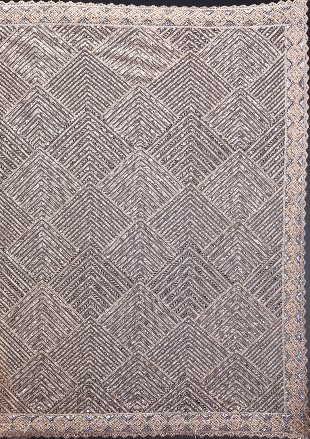 Beige Threadwork Net Saree-Koskii