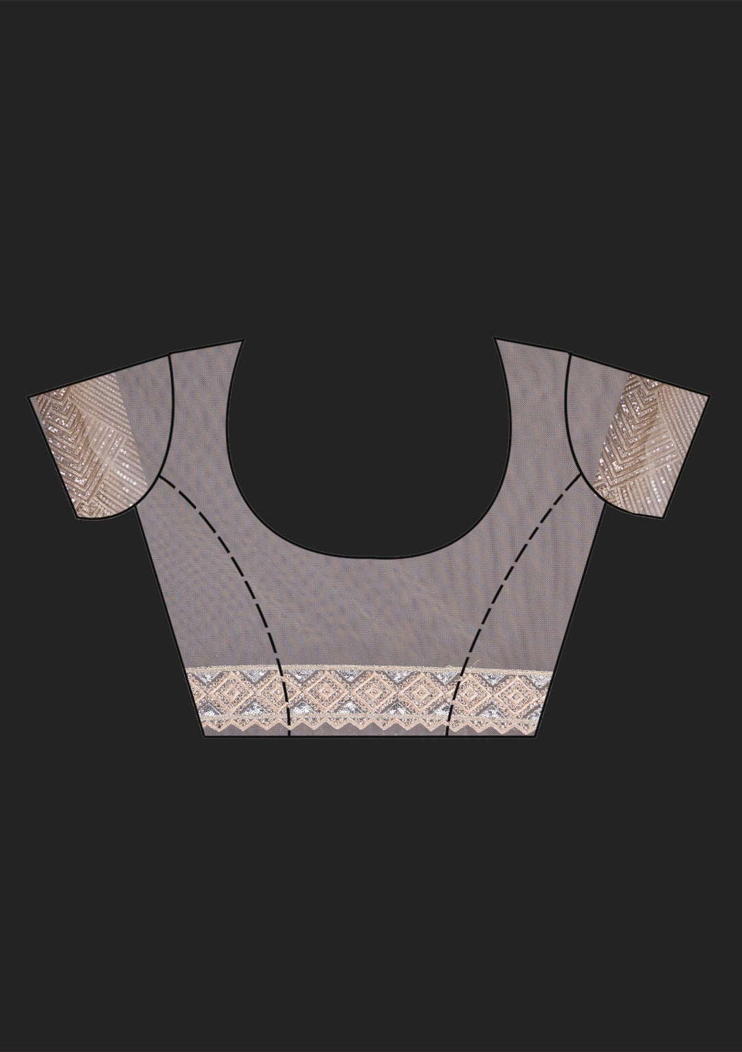 Beige Threadwork Net Saree-Koskii