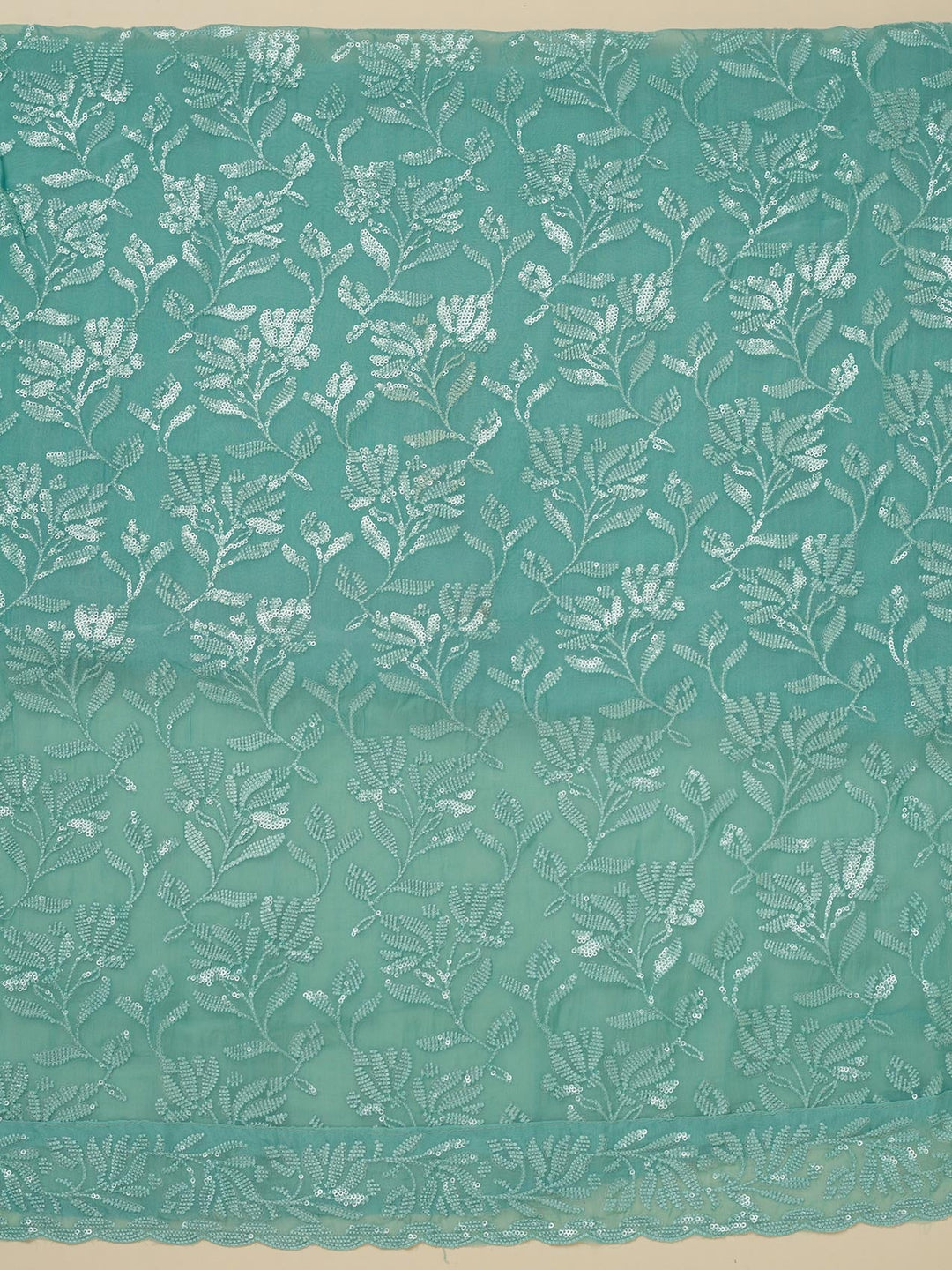 Sky Blue Threadwork Organza Unstitched Salwar Suit-Koskii