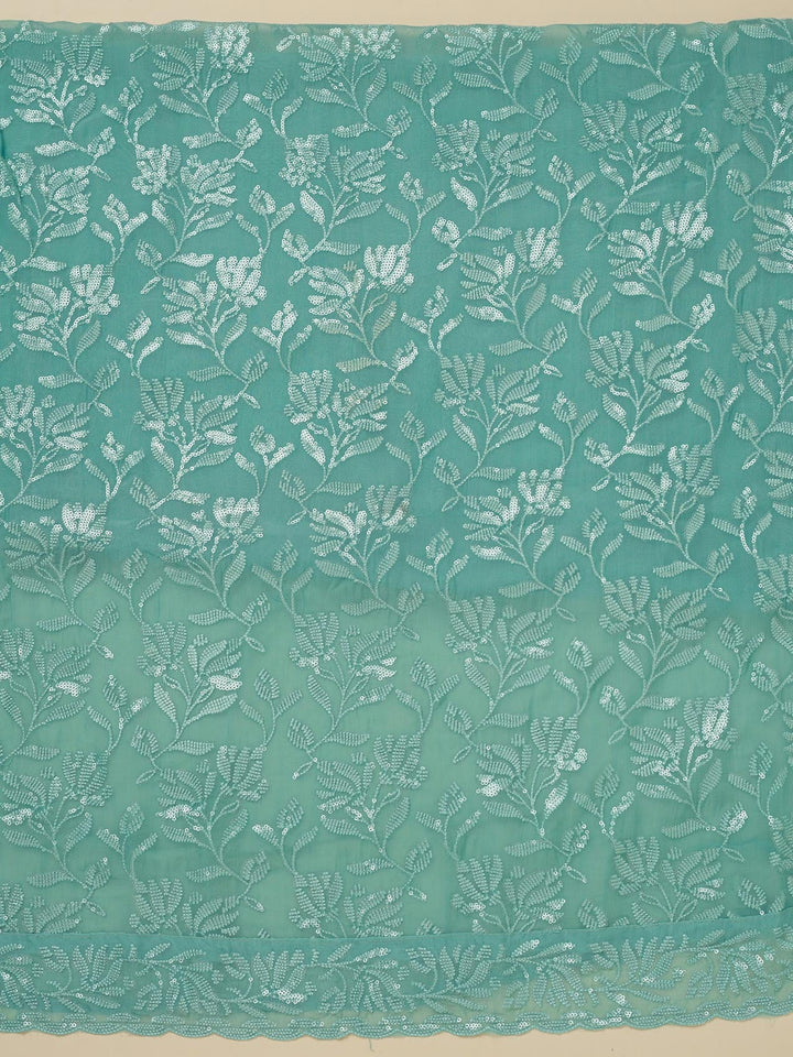 Sky Blue Threadwork Organza Unstitched Salwar Suit-Koskii
