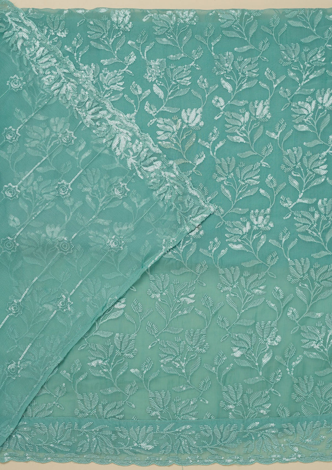 Sky Blue Threadwork Organza Unstitched Salwar Suit-Koskii