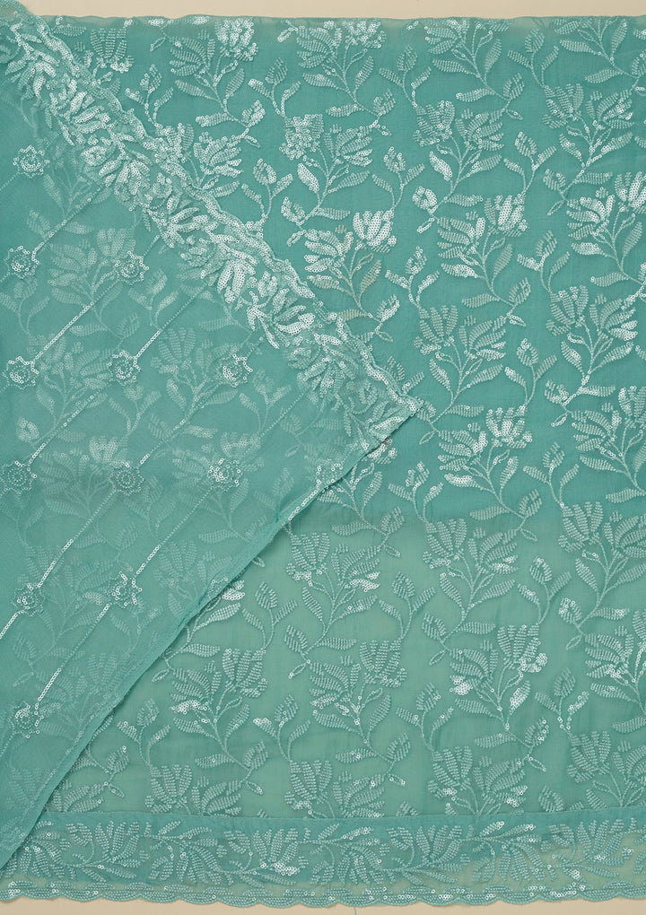 Sky Blue Threadwork Organza Unstitched Salwar Suit-Koskii