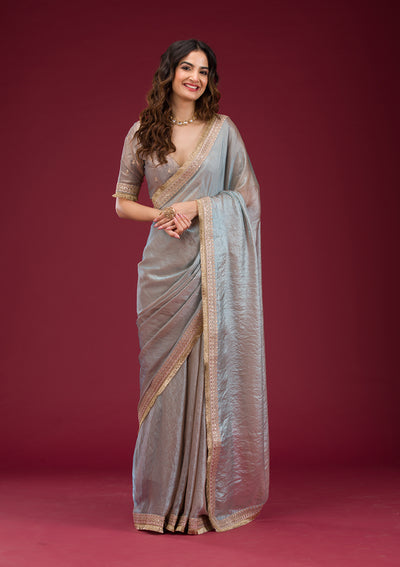 Beige Threadwork Tissue Saree