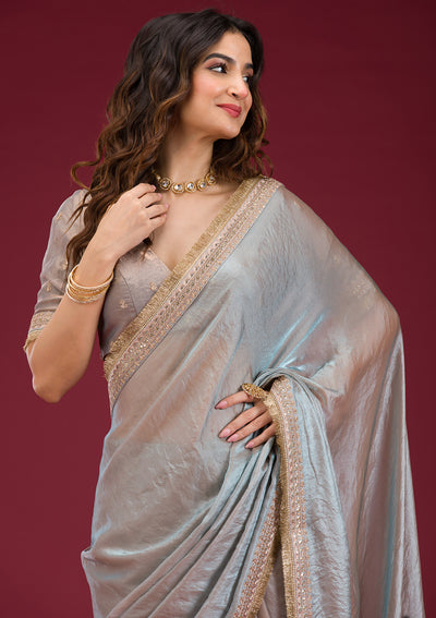 Beige Threadwork Tissue Saree