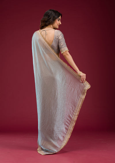 Beige Threadwork Tissue Saree