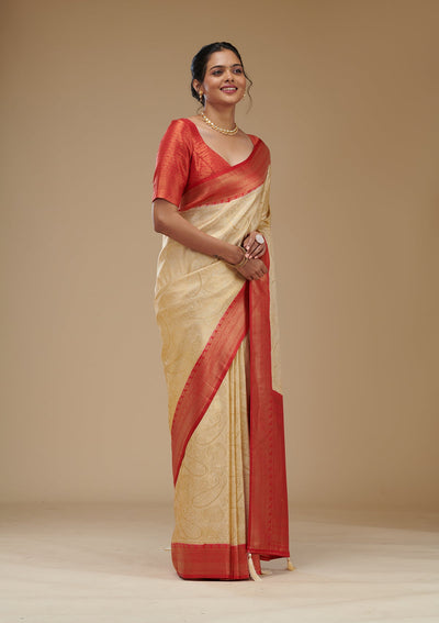 Beige Zariwork Art Silk Saree-Koskii