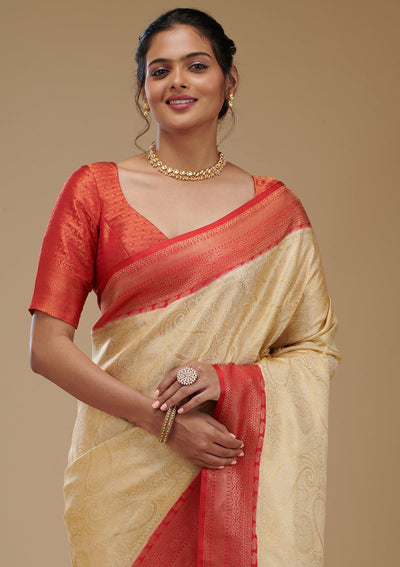 Beige Zariwork Art Silk Saree-Koskii